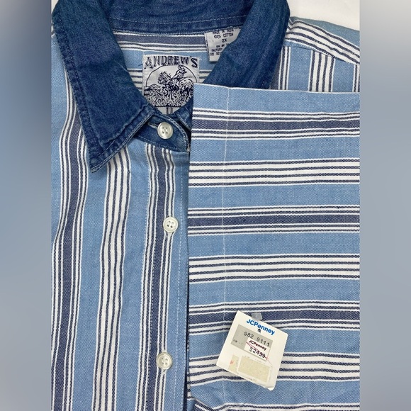 Vintage Denim Striped Short Sleeve Button Down Shirt Deadstock (NWT) 2X - Picture 4 of 7